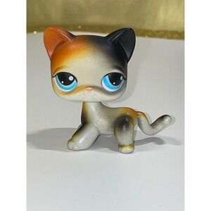 Littlest‎ Pet Shop LPS Orange Black Calico Cat #106 Blue Eyes Toy Hasbro